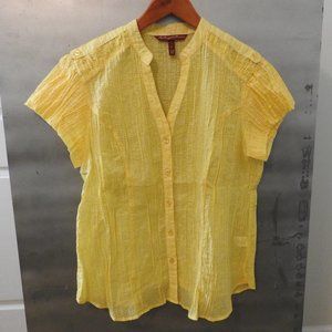 Metallic Gold Thread Yellow Plaid Semi-Sheer Shirt